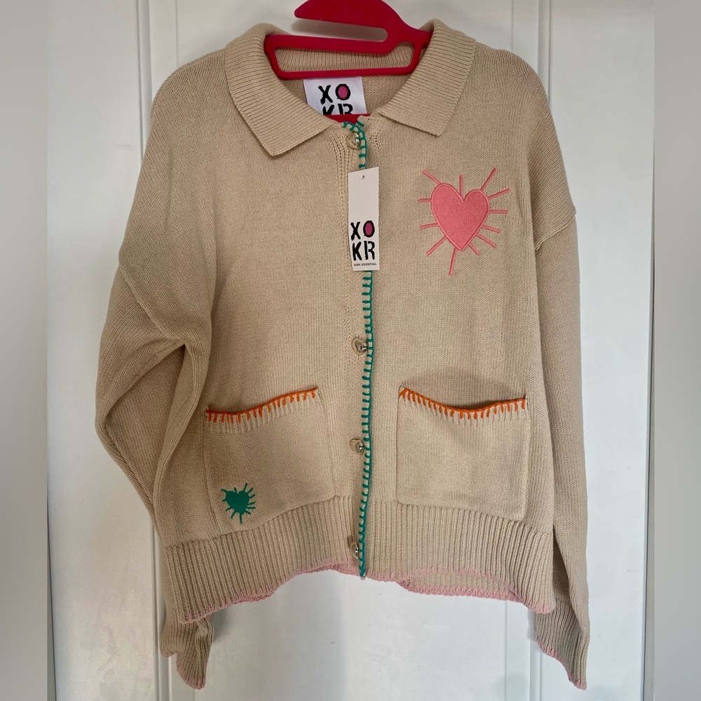 Kerri Rosenthal XOKR Collared Cardigan Sweater – “Drippy Heart”New Anthropologie - Picture 2 of 5